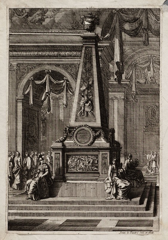 Ornamentprent. Cartouches et mausolées.